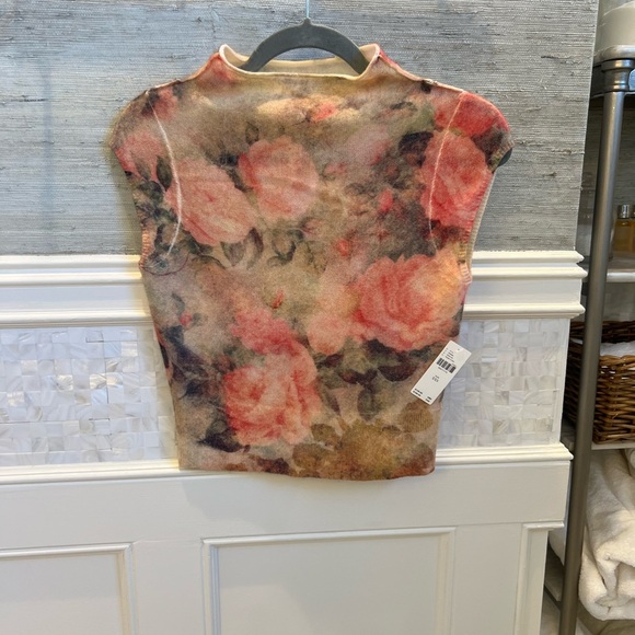 NWT new by Anthropologie cap sleeve mock neck cashmere sweater top XXS floral - Picture 2 of 15